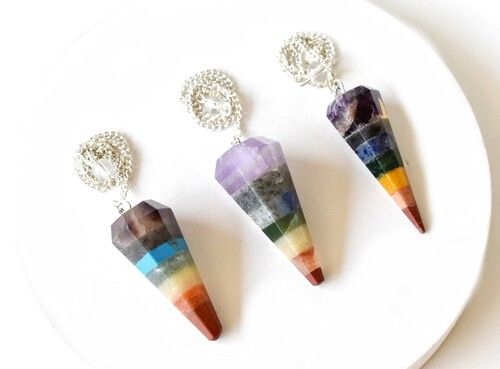 Bonded Chakra Faceted Cone Reiki Pendulum, Crystal Healing Gemstone