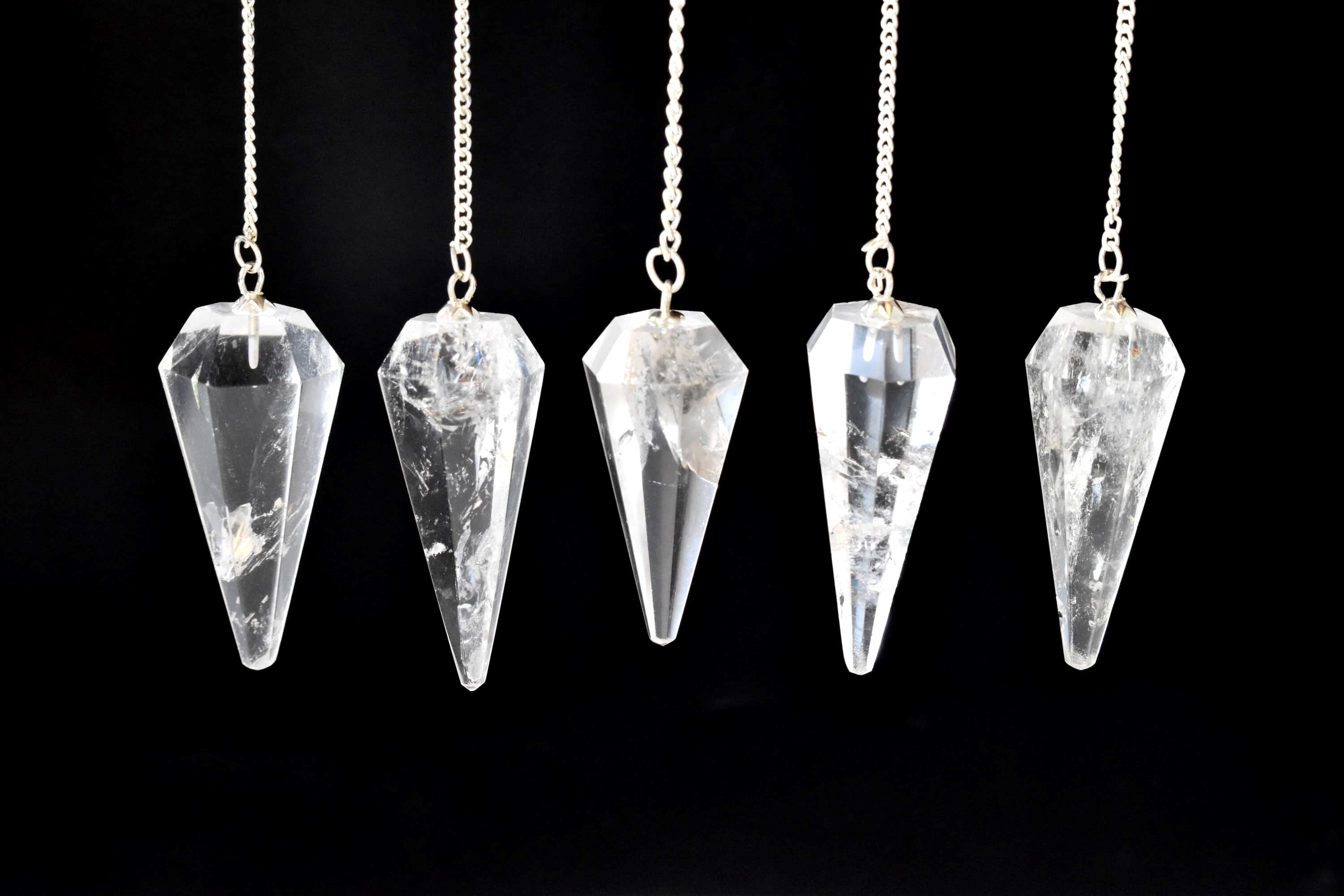 Clear Quartz Faceted Cone Reiki Pendulum, Crystal Healing Gemstone