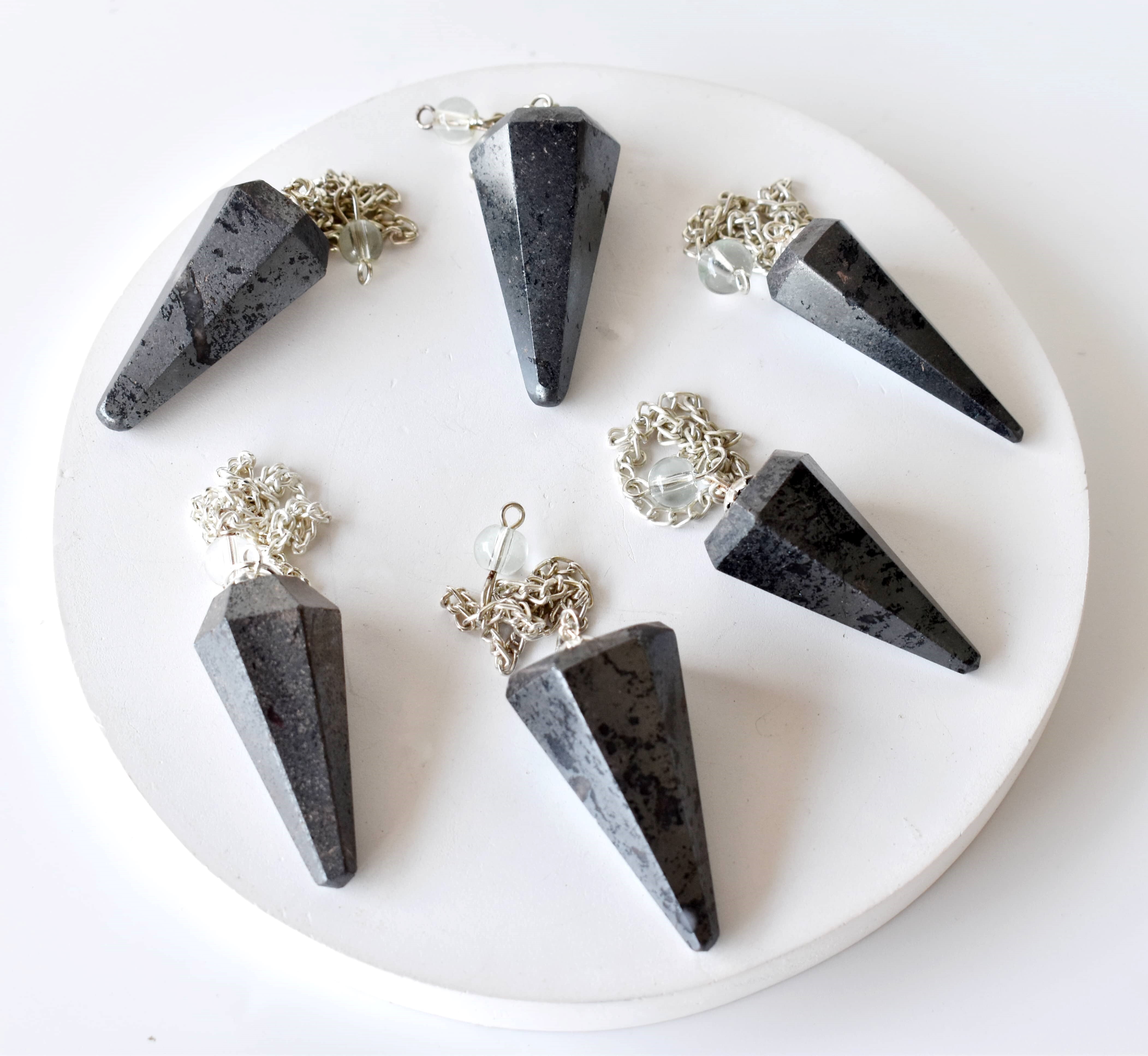 Hematite Faceted Cone Reiki Pendulum, Crystal Healing Gemstone