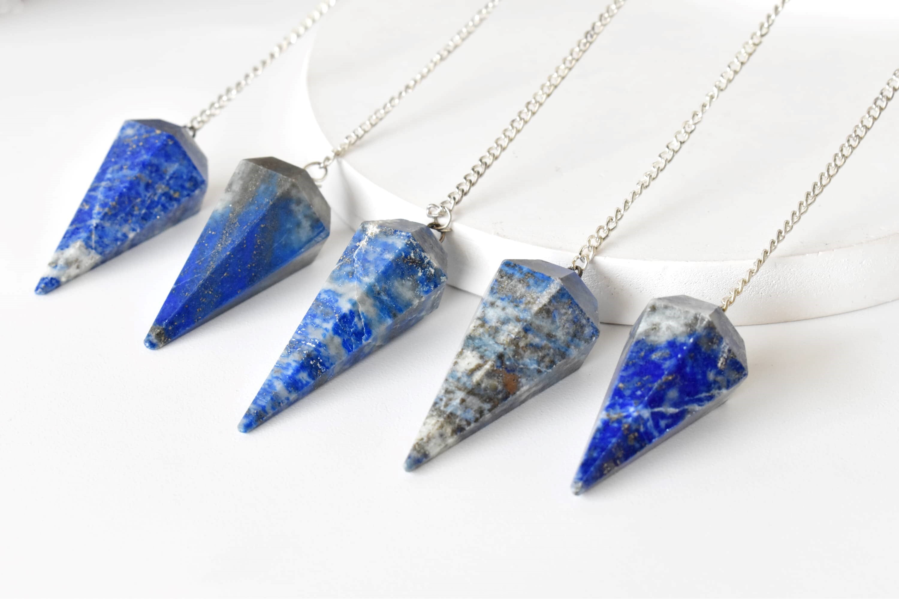 Lapis Lazuli Faceted Cone Reiki Pendulum, Crystal Healing Gemstone