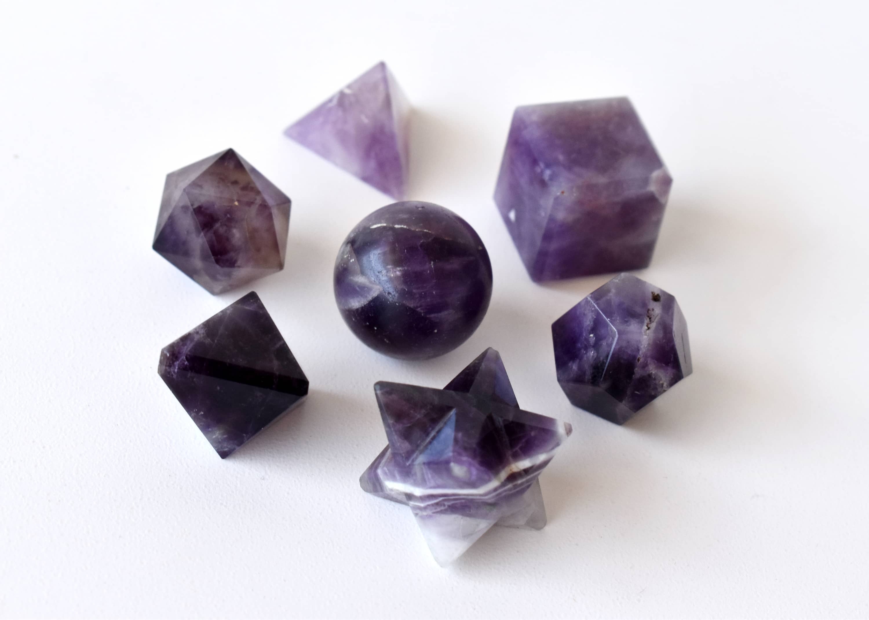 Amethyst Platonic Solids Sacred Geometric Stones Set