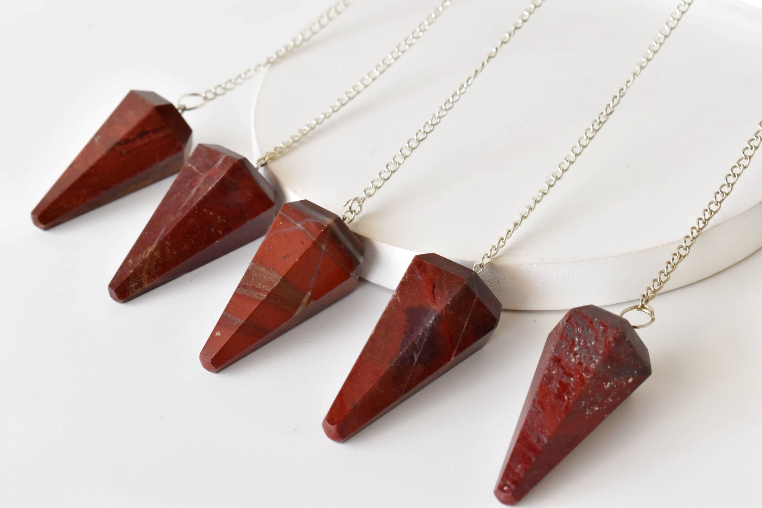 Red Jasper Faceted Cone Reiki Pendulum, Crystal Healing Gemstone