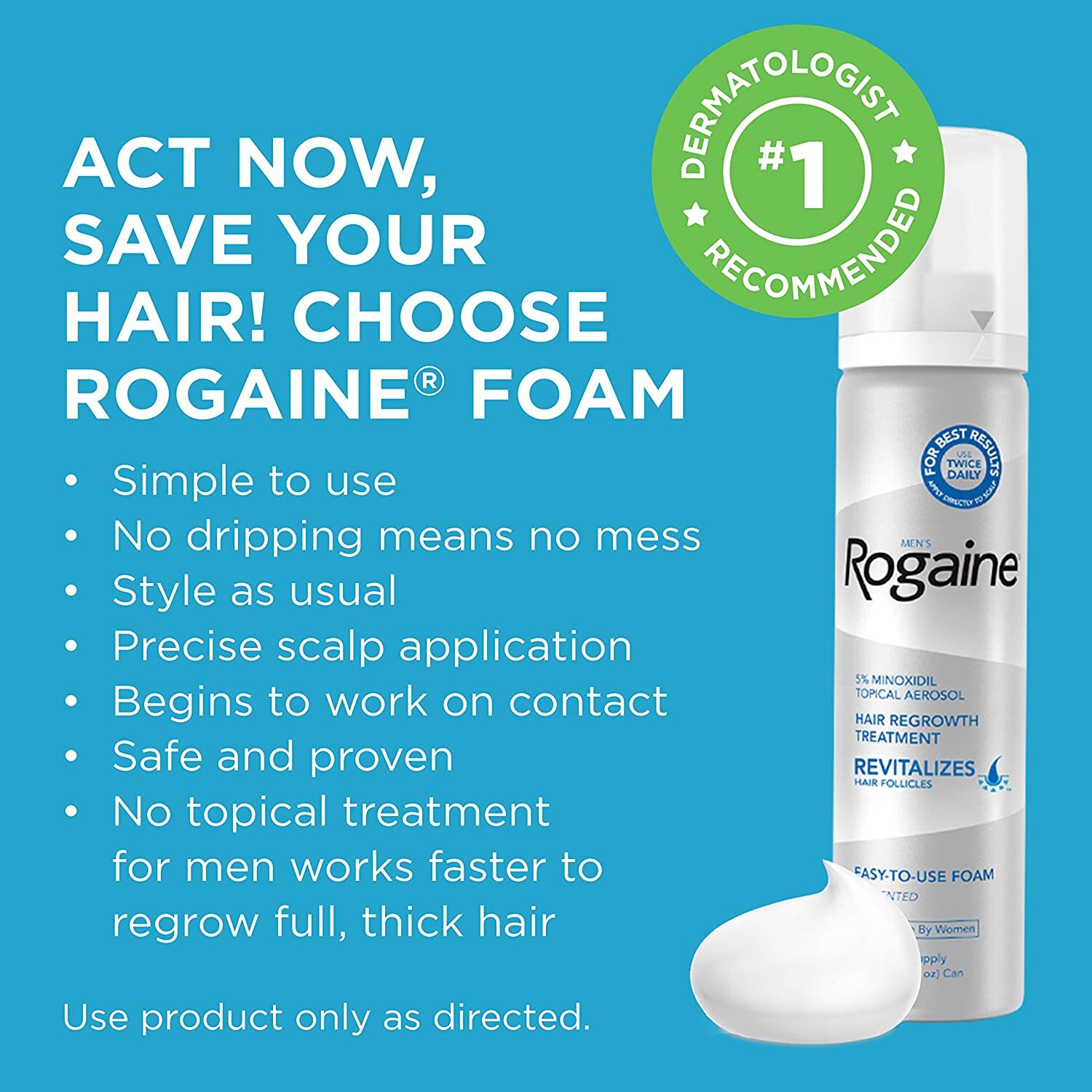 Men's Rogaine 5% Minoxidil Foam for Hair Loss and Hair Regrowth-3-Month Supply
