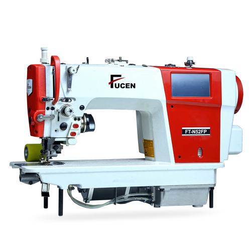 Computerized High Speed Single Needle Feed Lockstitch Sewing Machine - 550W, 220V, White/Red | Automatic Thread Trimmer, USB Charger, Touch Screen Panel, 9 Stitch Patterns, Vertical Edge Trimmer