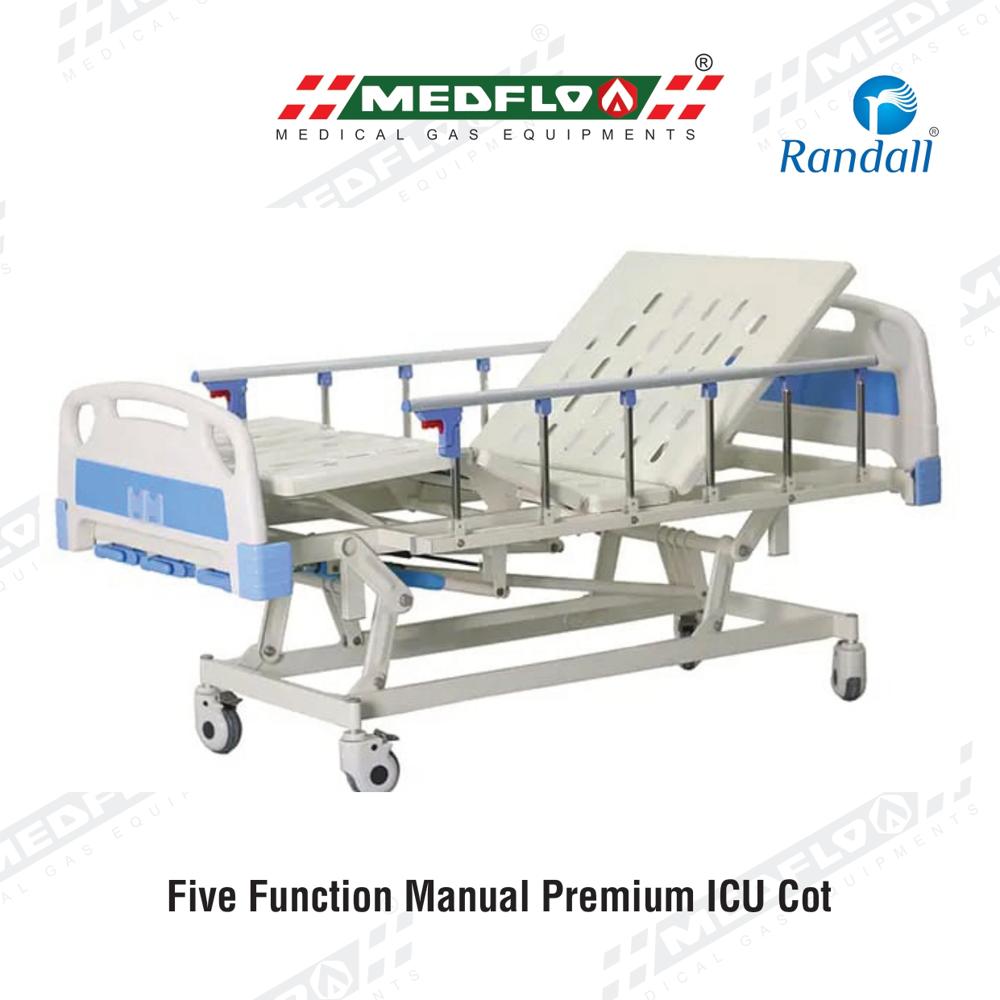 Five Function Manual Premium Icu Cot - Color: White Blue