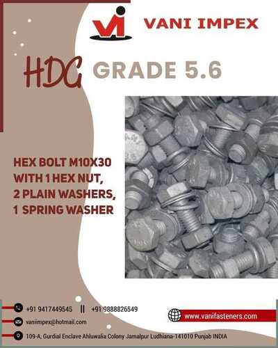 Hdg 5.6 Hex Bolt M 10 X 30 With Nut & Washers