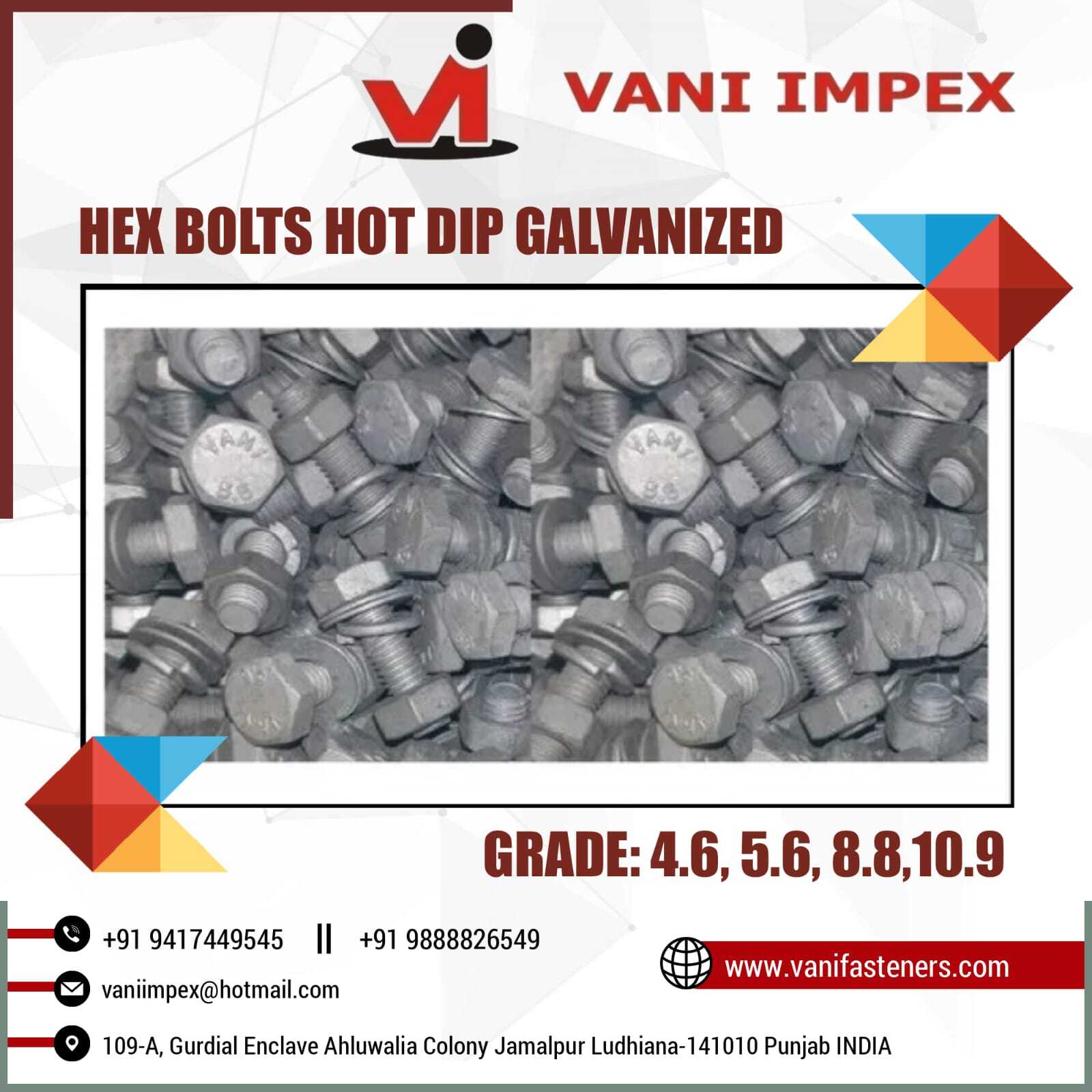 HDG 5.6 HEX BOLT M 10 X 30 WITH NUT & WASHERS