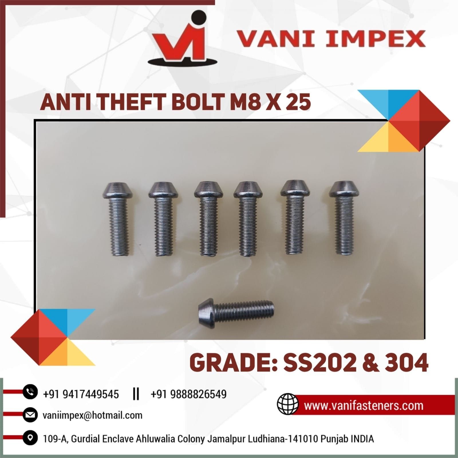 SS304 ANTI THEFT BOLT M 8 X 25