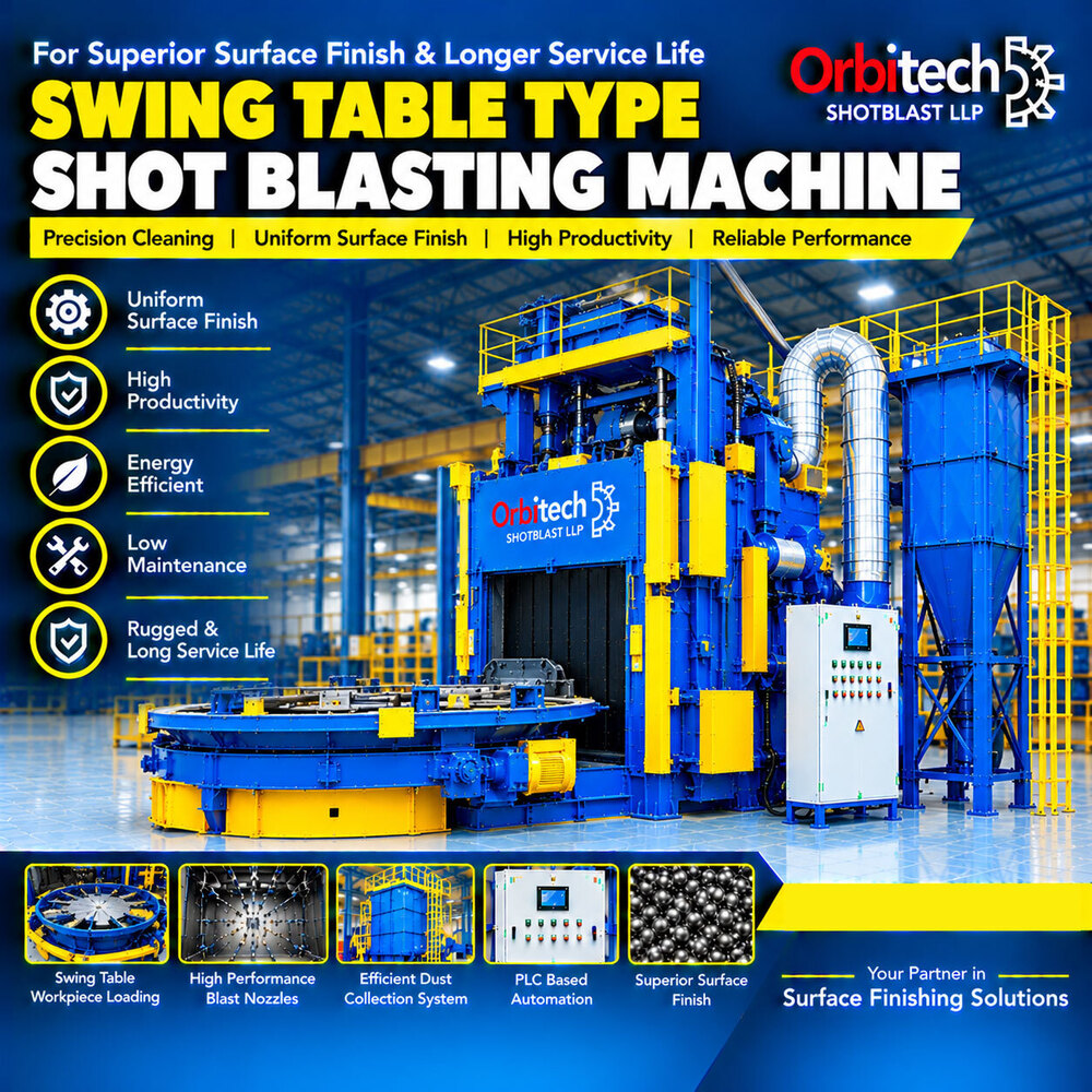 Swing Table Type Shot Blasting Machine - Color: Blue