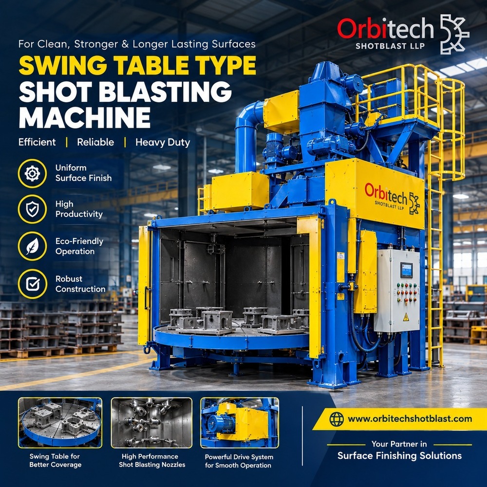 Swing Table Type Shot Blasting Machine - Color: Blue