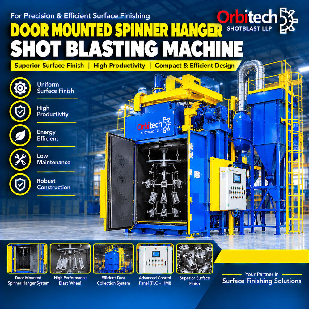 Door Mounted Spinner Hanger Shot Blasting Machine - Color: Blue