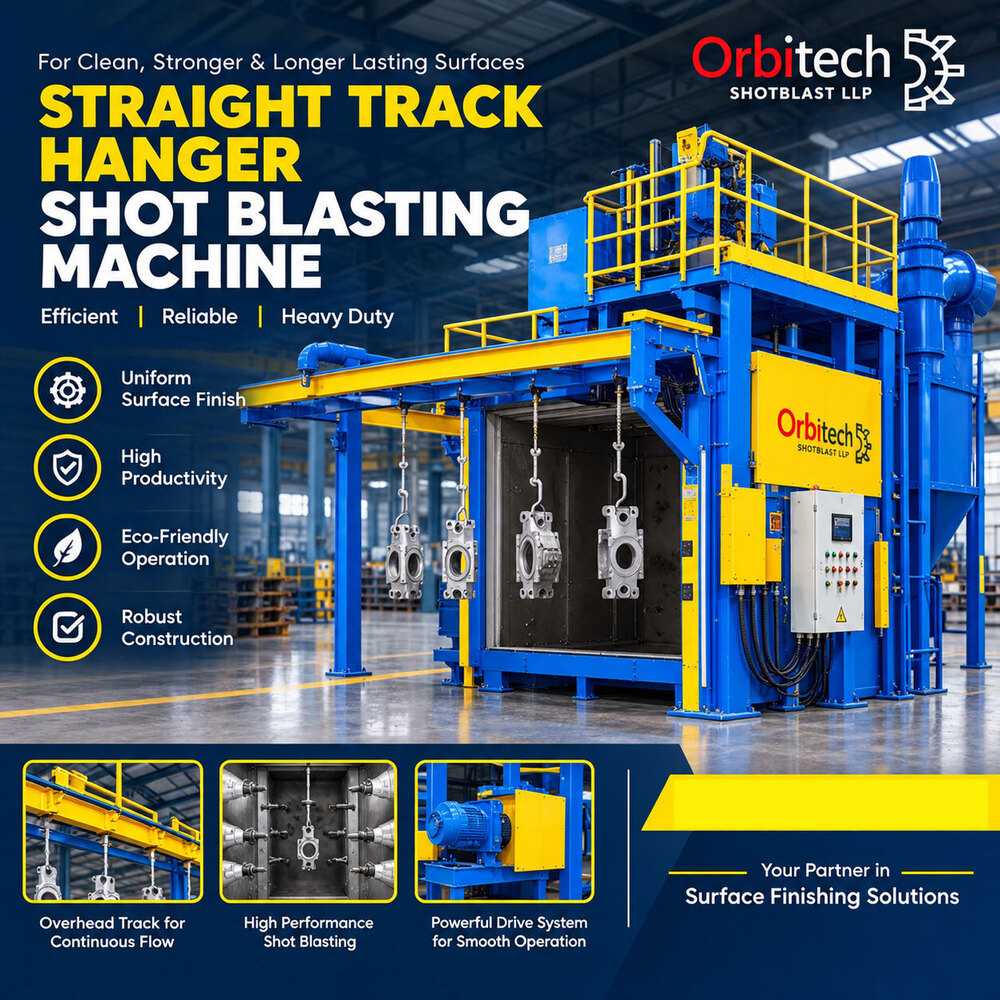 Straight Track Hanger Shot Blasting Machine - Color: Blue
