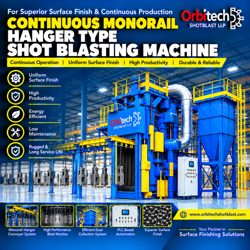 Continuos Monorail Hanger Type Cylinder Shot Blasting Machine - Color: Blue