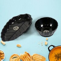 ERTIGA ROUND CERAMIC BOWL WITH PLASTIC LEAF SHAPE SERVING PLATTER