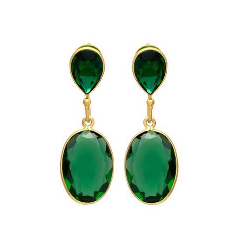 Woman Dual Emerald Hydro Gemstone drop earring