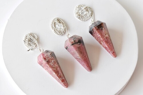 Rhodonite Faceted Cone Reiki Pendulum, Crystal Healing Gemstone