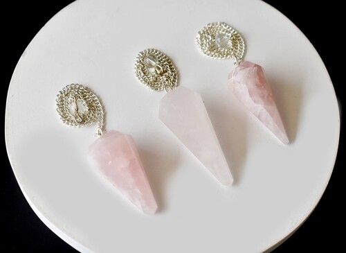 Rose Quartz Faceted Cone Reiki Pendulum, Crystal Healing Gemstone