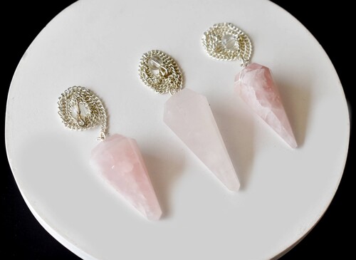 Rose Quartz Faceted Cone Reiki Pendulum, Crystal Healing Gemstone