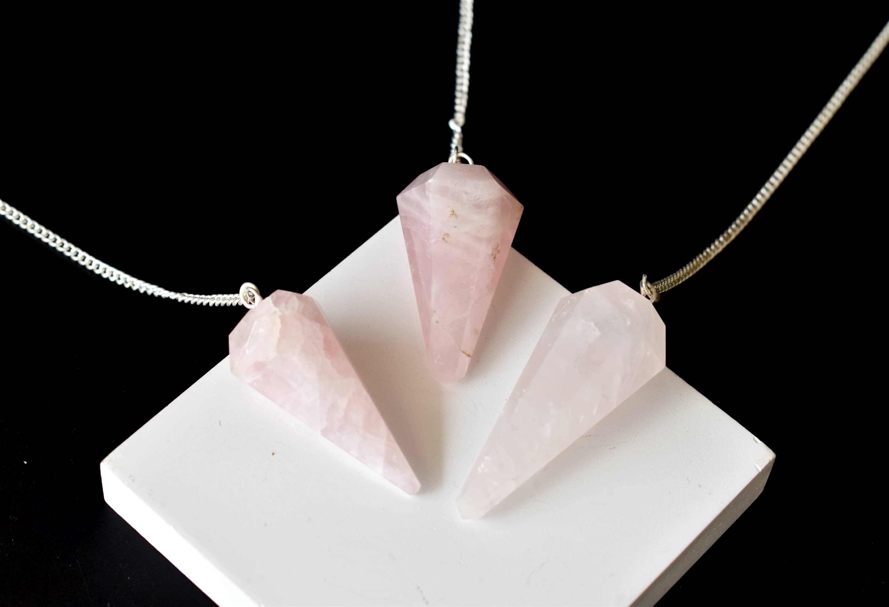 Rose Quartz Faceted Cone Reiki Pendulum, Crystal Healing Gemstone