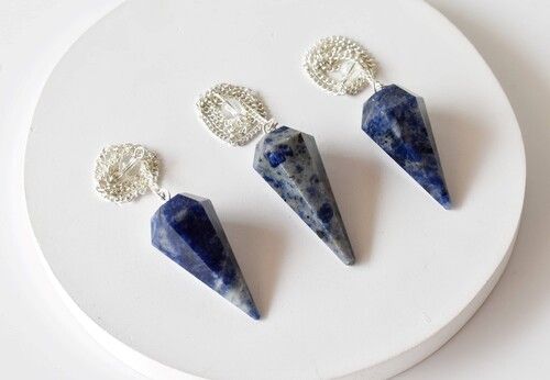 Sodalite Faceted Cone Reiki Pendulum, Crystal Healing Gemstone