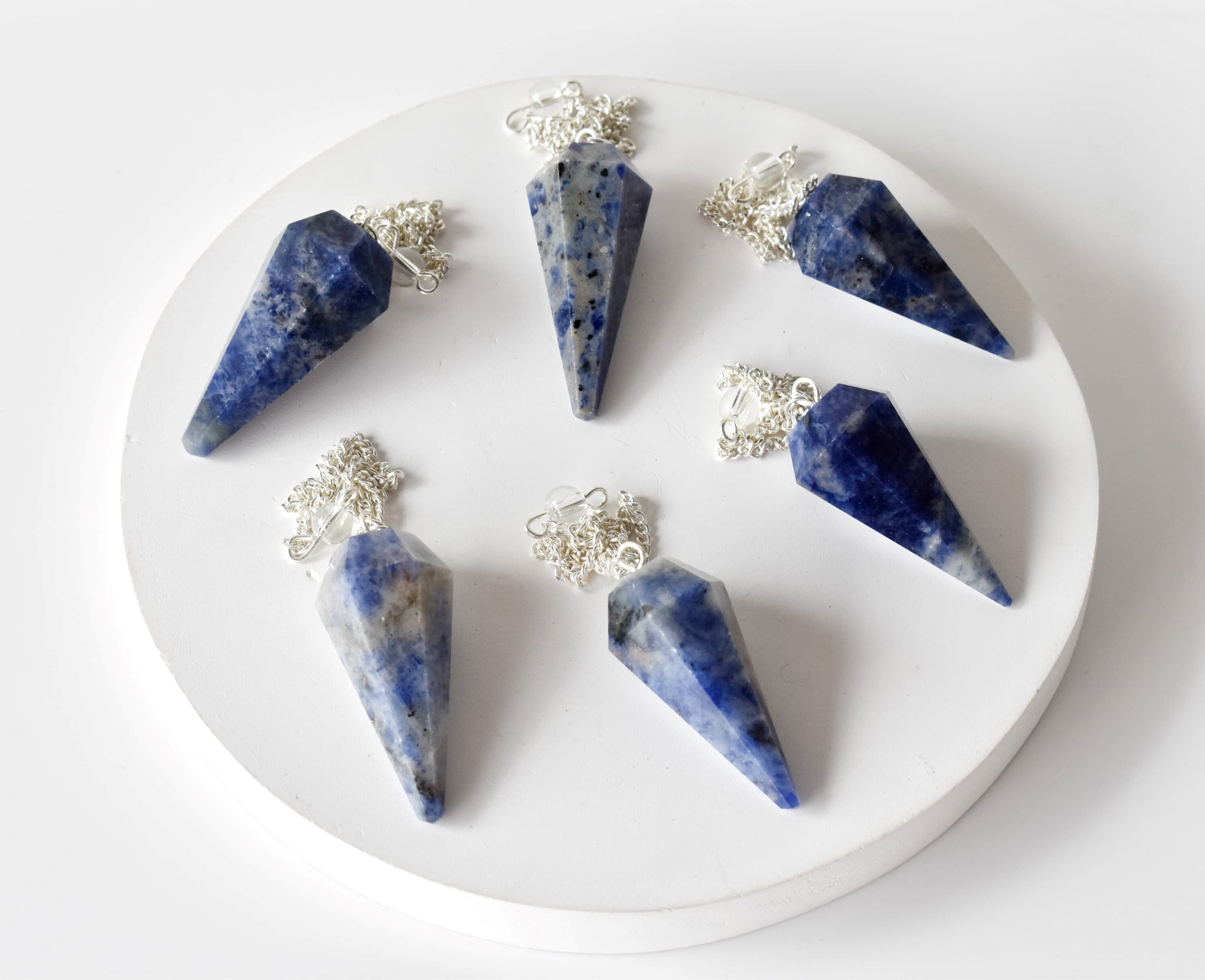 Sodalite Faceted Cone Reiki Pendulum, Crystal Healing Gemstone