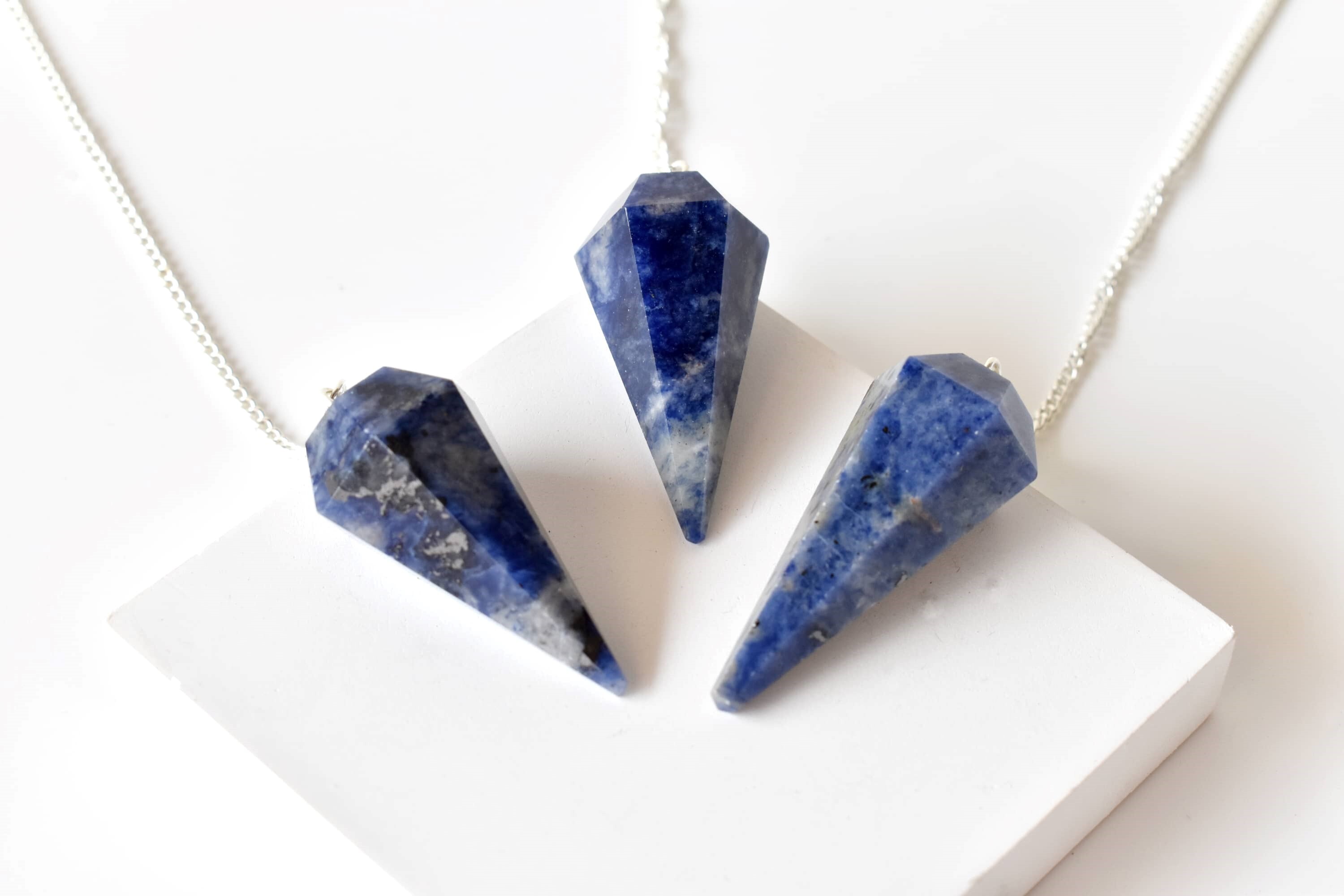 Sodalite Faceted Cone Reiki Pendulum, Crystal Healing Gemstone