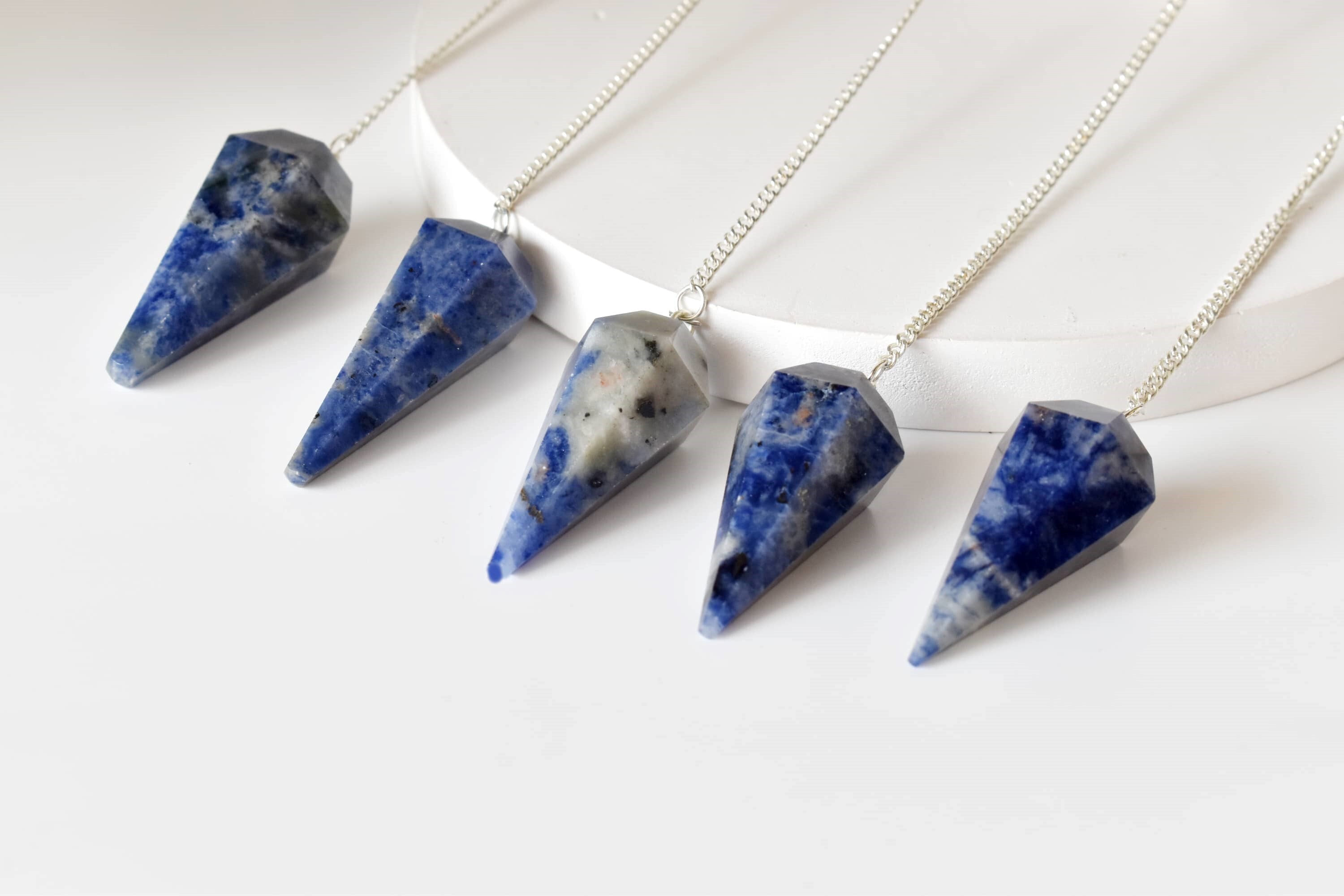 Sodalite Faceted Cone Reiki Pendulum, Crystal Healing Gemstone