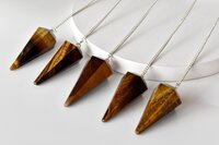 Tiger Eye Faceted Cone Reiki Pendulum, Crystal Healing Gemstone