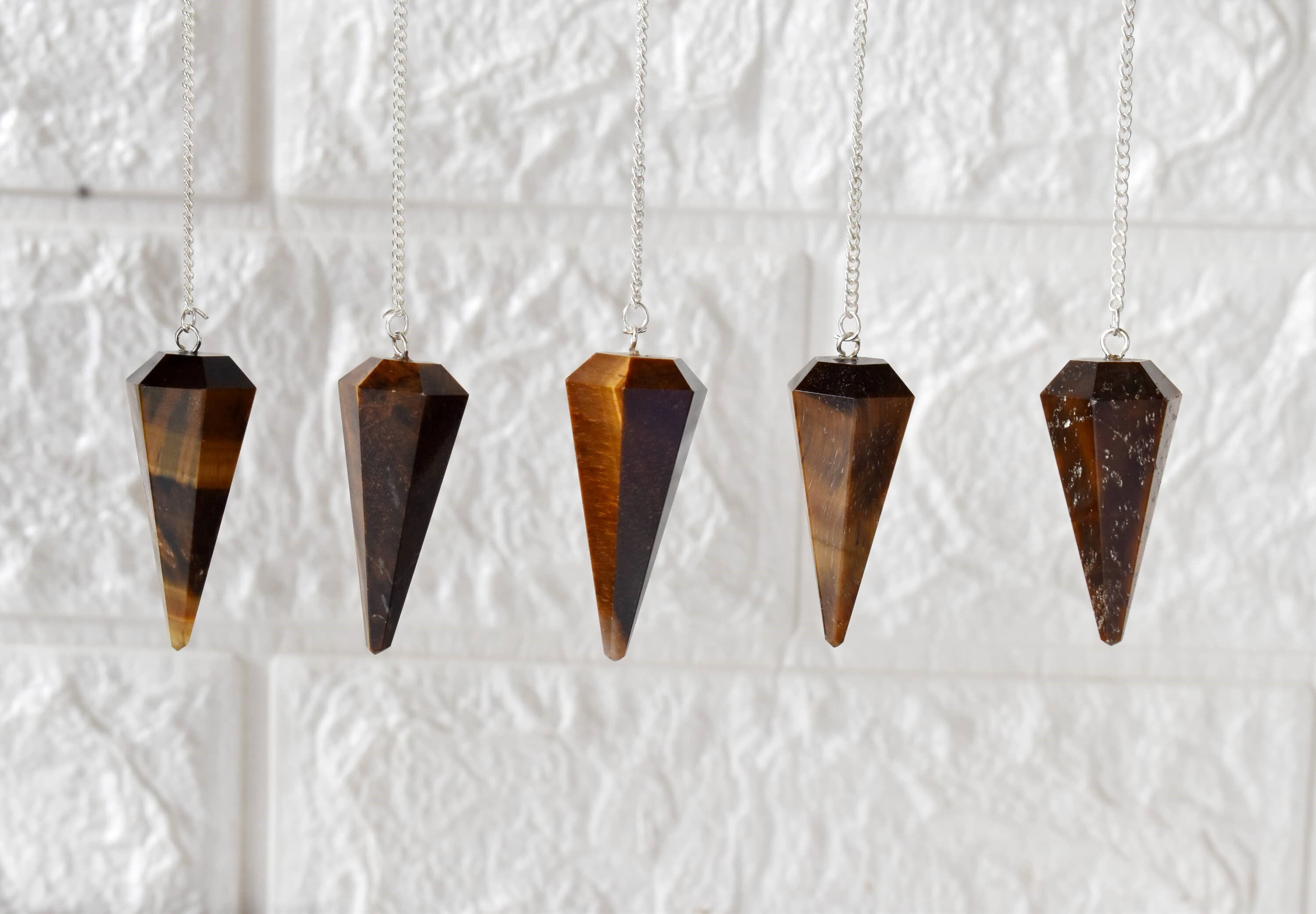 Tiger Eye Faceted Cone Reiki Pendulum, Crystal Healing Gemstone