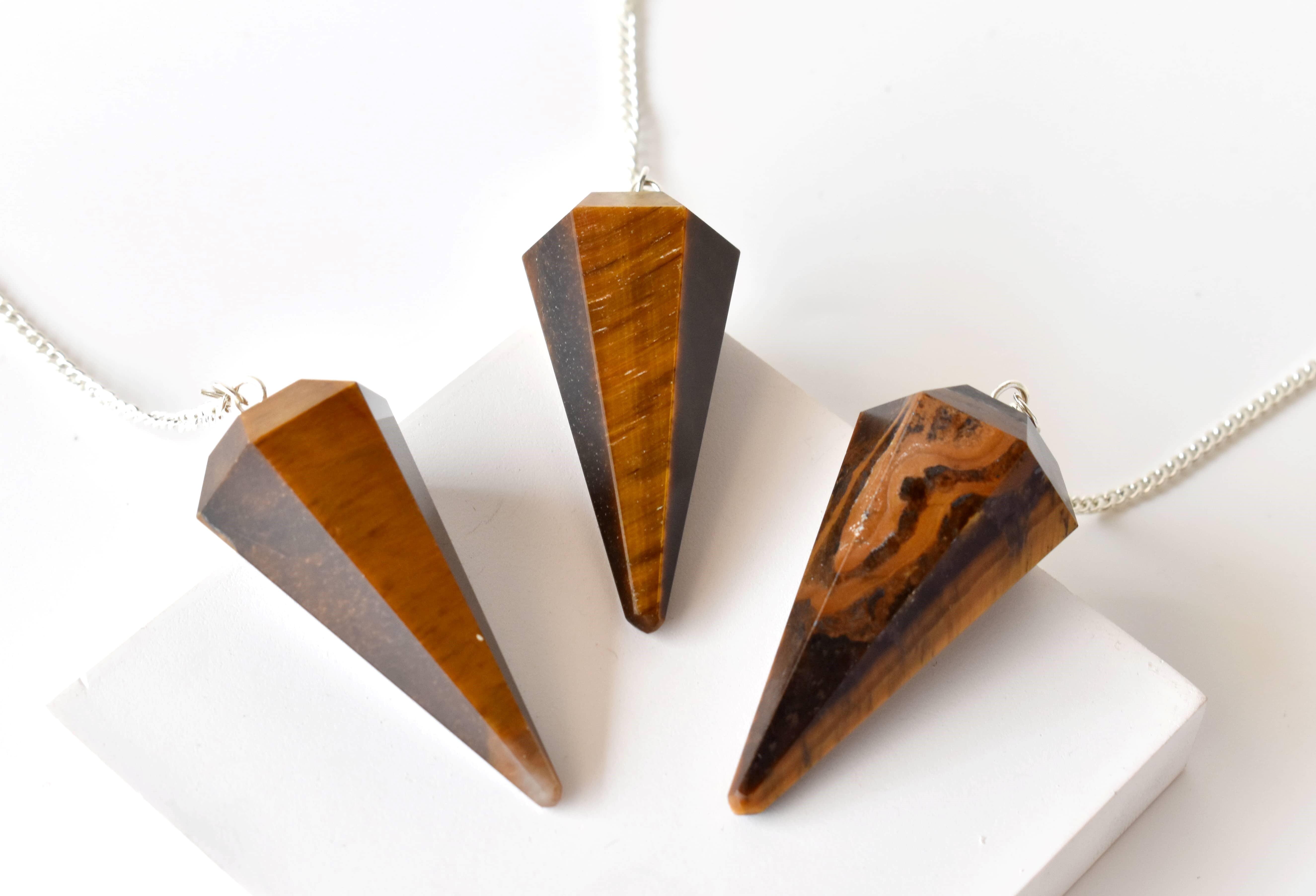 Tiger Eye Faceted Cone Reiki Pendulum, Crystal Healing Gemstone