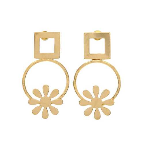 Gold Plated flower and square earring