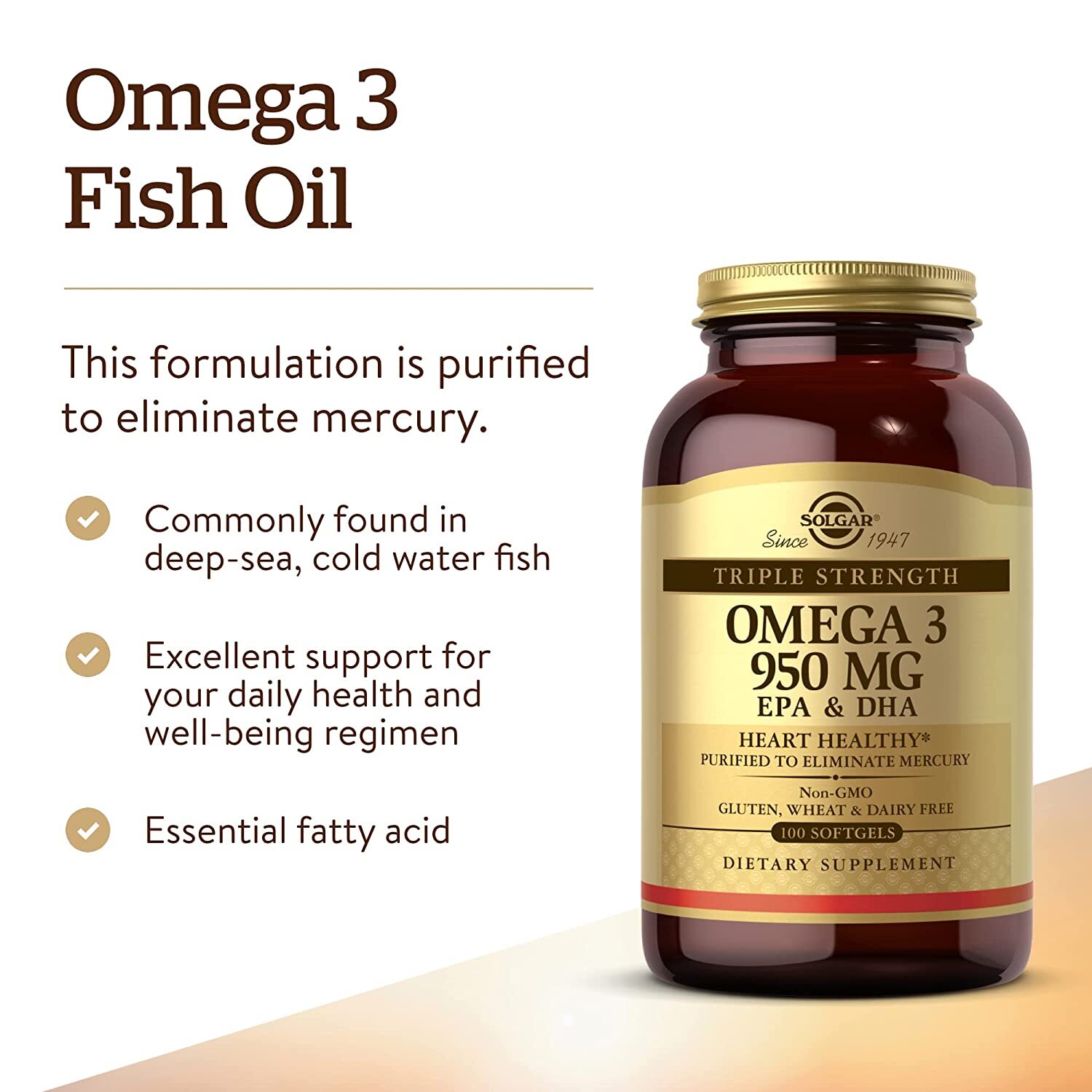 Solgar, Omega-3 EPA & DHA, Triple Strength, 950 mg, 100 Softgels