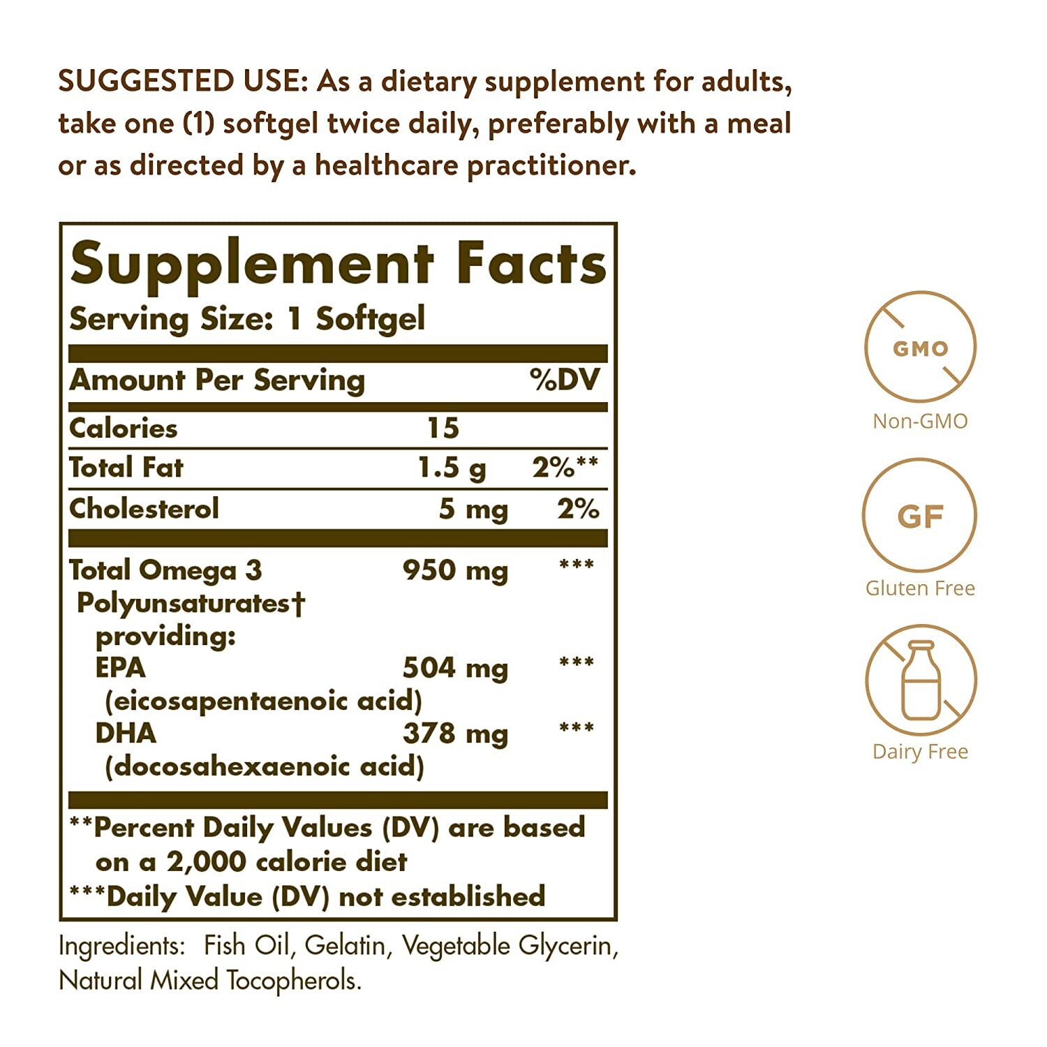 Solgar, Omega-3 EPA & DHA, Triple Strength, 950 mg, 100 Softgels
