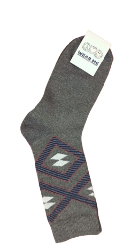 GREY WITH BLUE DESIGN CALF SOCKS