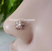 Diamond Nosepin - 0.08 Carat, Natural White Diamond With Si1 Clarity And Excellent Cut | Custom Made With 18kt Yellow Gold And Six Round Brilliant Diamonds