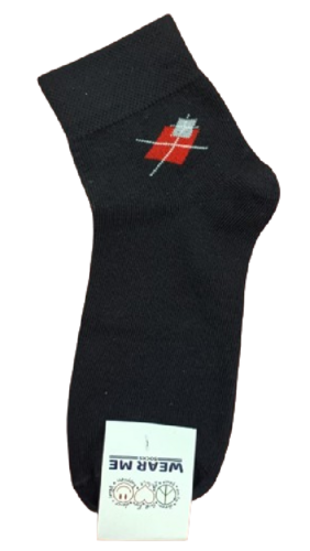 BLACK WITH RED CROSS ANKLE SOCKS