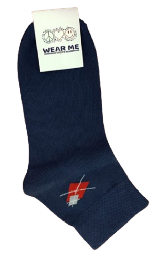 NAVY WITH RED CROSS DESIGN ANKLE SOCKS