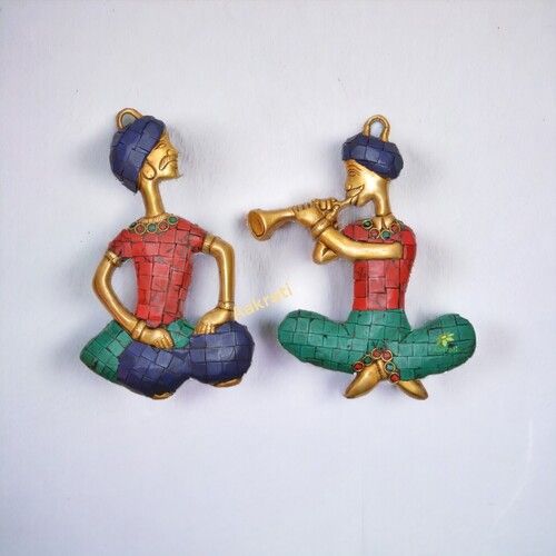 Aakrati Two Musician Brass Showpiece Statue Multicolor