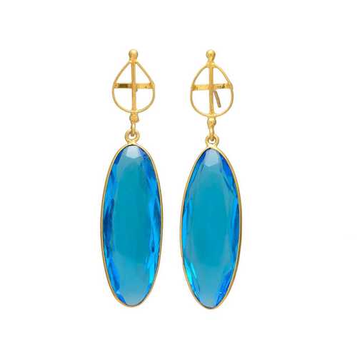 Gold plated unique duo gemstone earrings