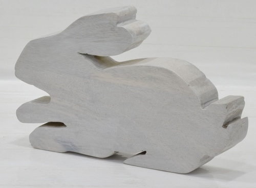 8 Inch Wooden White Wash Rabbit