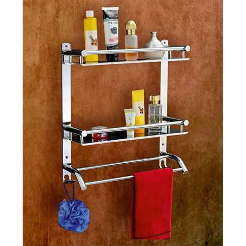 Dsr 02 Multi Purpose 3 Tier Bathroom Self With Towel Holder & Hooks - Color: Silver