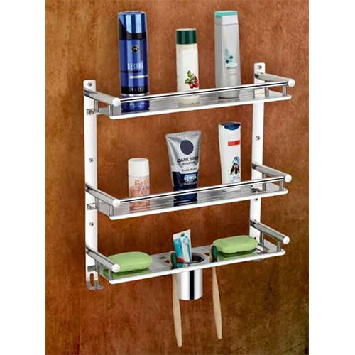 3 S S Three Star Shelf Bathroom Self With Soap Dish & Tumbler Holder - Color: Silver