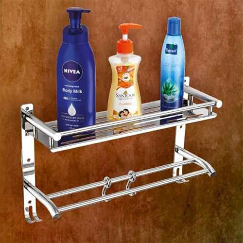 Ssr 01 Multi Purpose 2 Tier Bathroom Self With Towal Holder & Hooks - Color: Silver