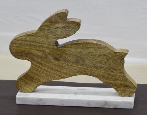Wooden Rabbit With Marble Base