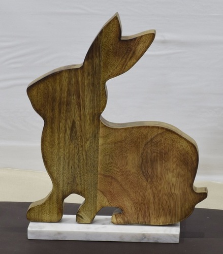 Marble Base Wooden Rabbit With Natural Finish