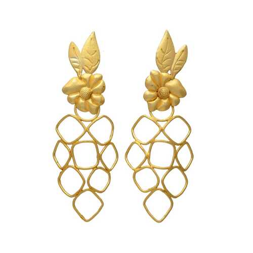 golden flower net drop earring