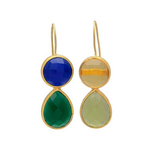 golden drop multi gemstone earring