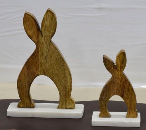 12 Inch Wooden Rabbit With Marble Base