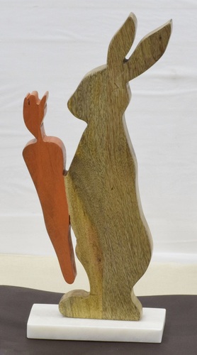Wooden Rabbit With White Marble Base