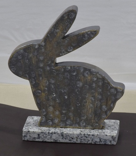 Decorative Wooden Rabbit With Marble Base